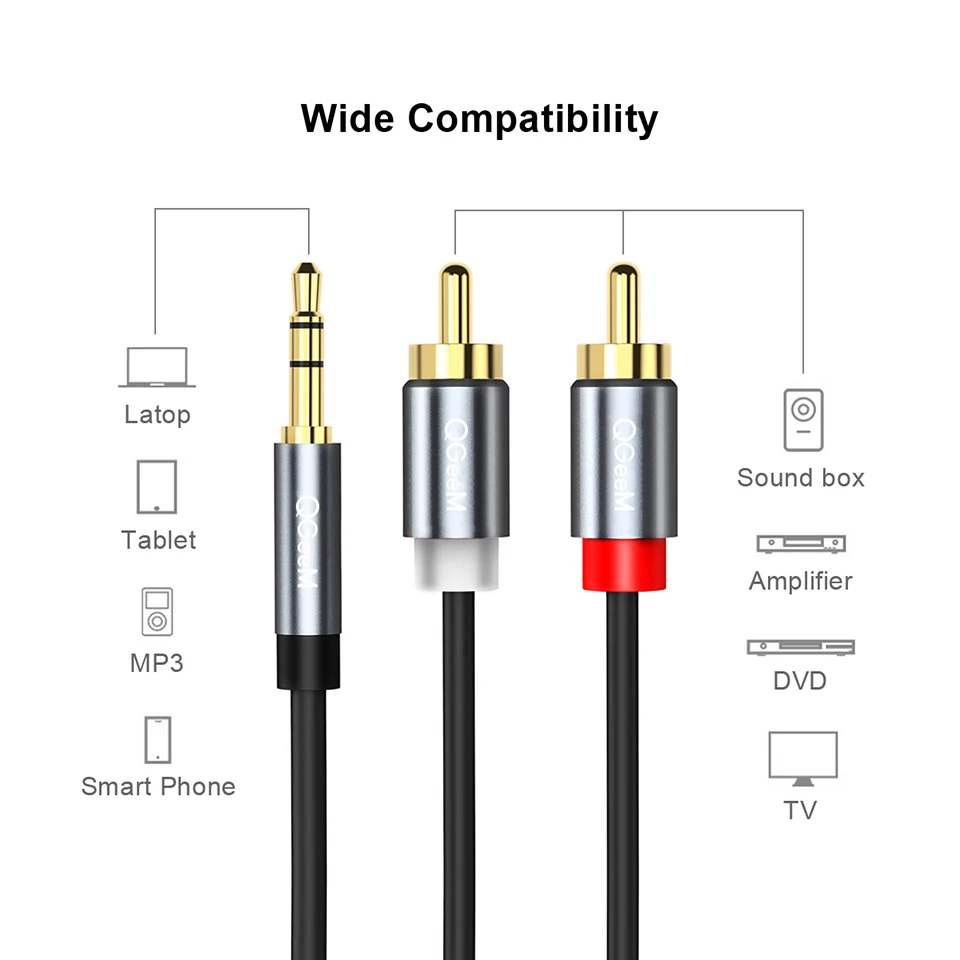 QGeeM RCA Cable 2RCA to 3.5 Au - Home Cinema Marantz ulasan dan harga