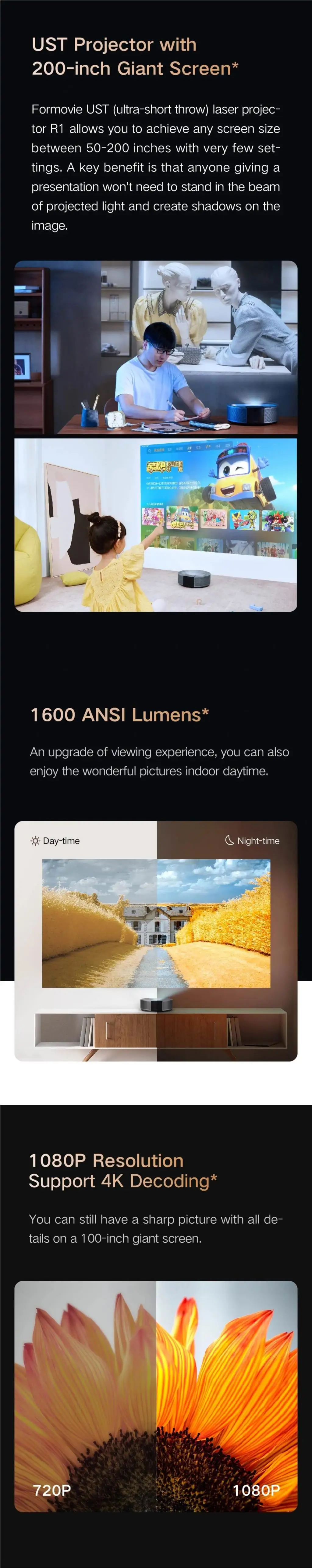 1600 ANSI Lumens Full HD UST L - Home Cinema Laser Projector ulasan dan harga