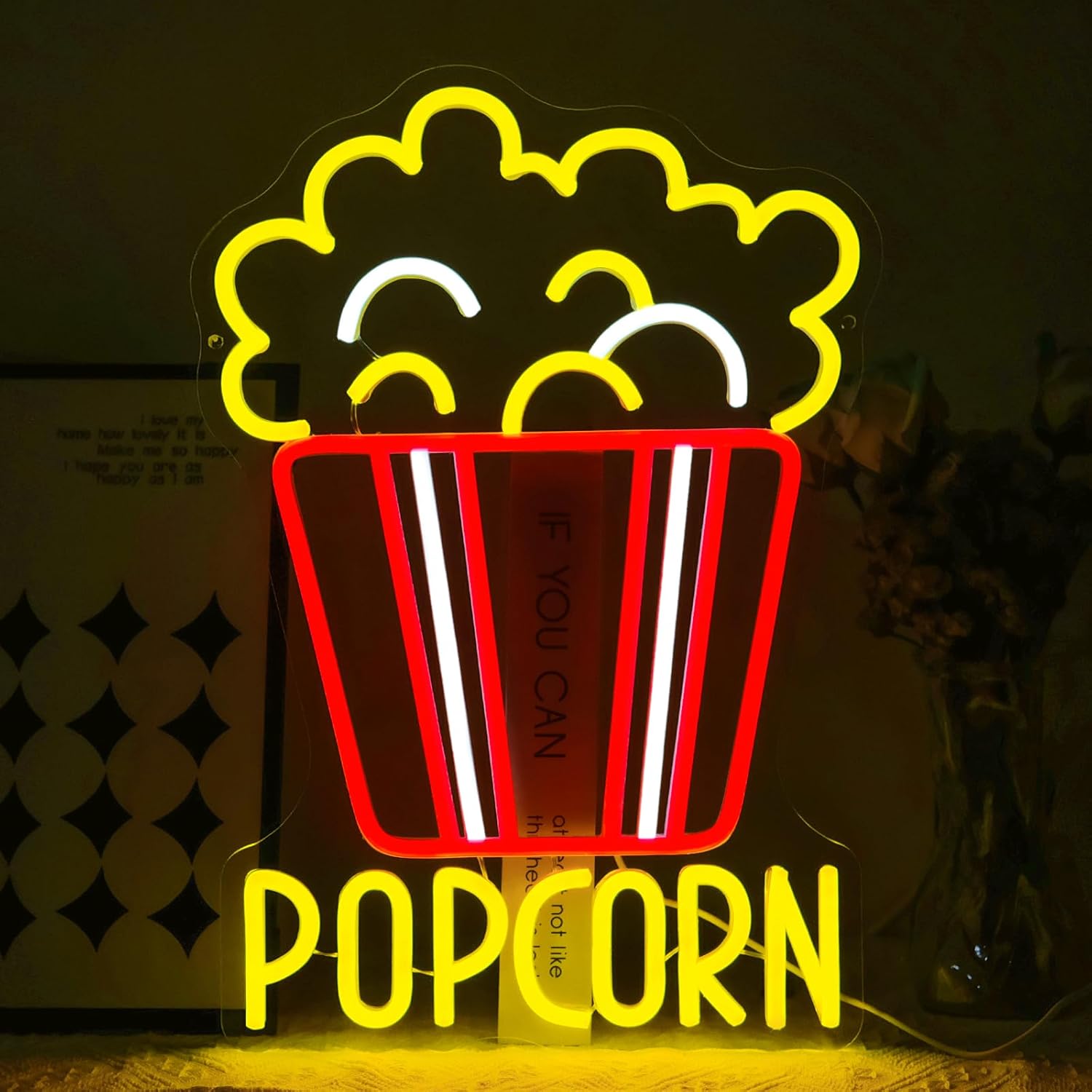 Popcorn Neon Sign Dimmable Foo - Home Cinema Food ulasan dan harga